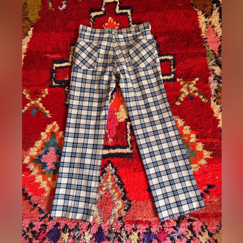 70s Vintage Blue Plaid Pants Sz M - Picture 3 of 11